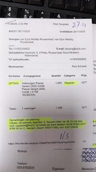  Volkswagen Passat Passat Variant (3G5) Combi 1.6 TDI 16V (DCXA) [88kW]  (08-2014/11-2020=
) 2015/7